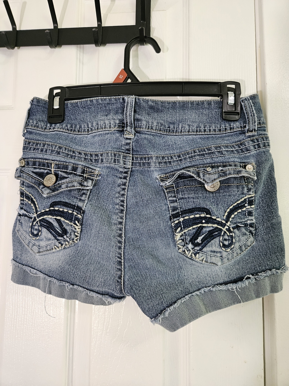 WallFlower Junior's Frayed Hem Jean Shorts - Blue - Picture 2 of 11